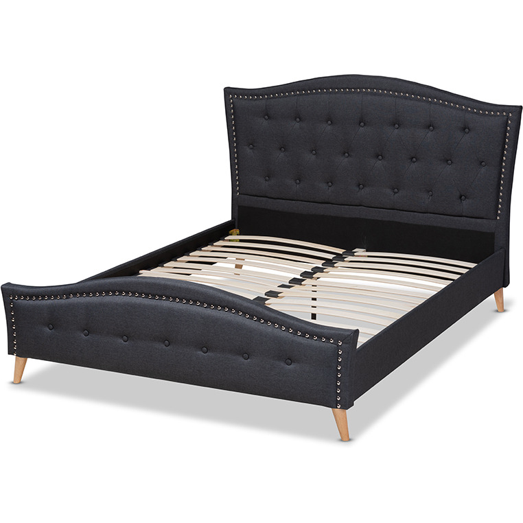 Baxton Studio Felisa Modern And Contemporary Charcoal Grey Fabric Upholstered And Button Tufted King Size Platform Bed