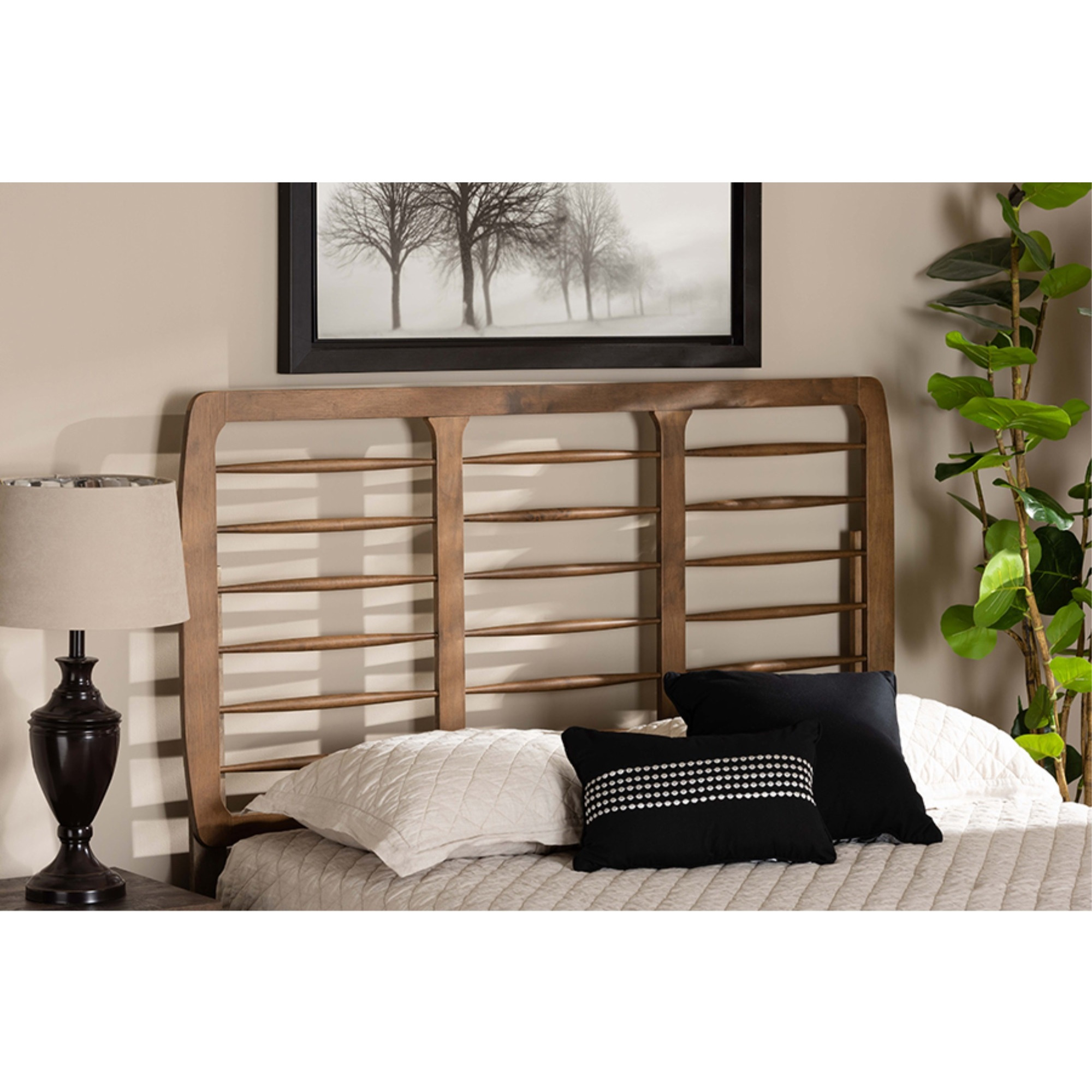 Baxton Studio Carolyn Mid-Century Modern Ash Walnut Finished Wood Queen Size Headboard