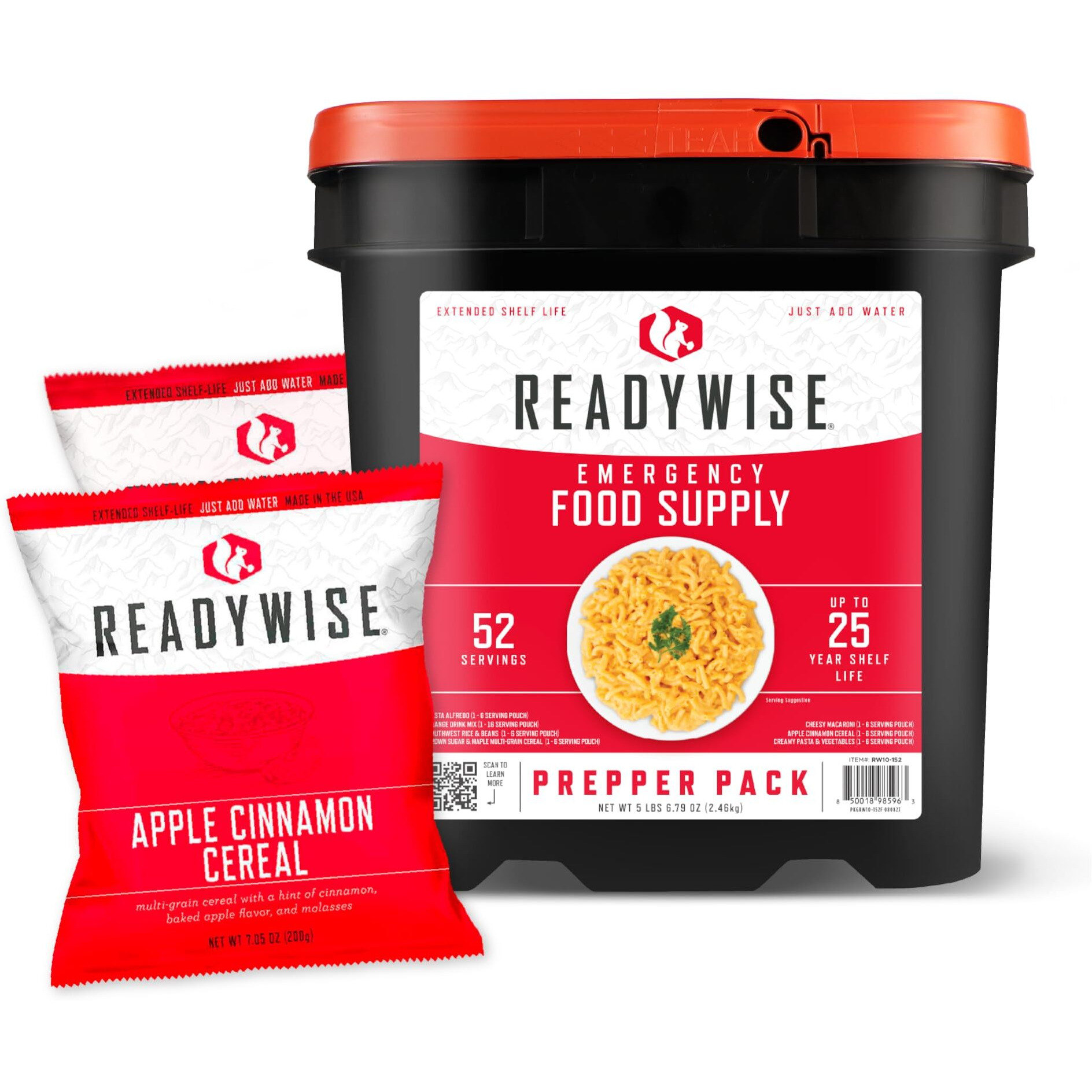 Readywise - Prepper Pack Bucket  52 Servings  Emergency  Mre Meal & Drink Supply  Premade  Freeze Dried Survival Food  Hiking  Adventure & Camping Essentials  Individually Packaged  25 Year Shelf Life