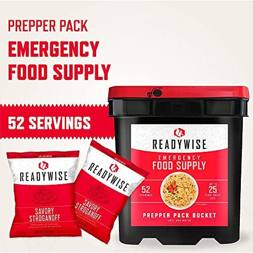 Readywise - Prepper Pack Bucket  52 Servings  Emergency  Mre Meal & Drink Supply  Premade  Freeze Dried Survival Food  Hiking  Adventure & Camping Essentials  Individually Packaged  25 Year Shelf Life