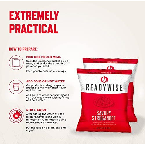 Readywise - Prepper Pack Bucket  52 Servings  Emergency  Mre Meal & Drink Supply  Premade  Freeze Dried Survival Food  Hiking  Adventure & Camping Essentials  Individually Packaged  25 Year Shelf Life