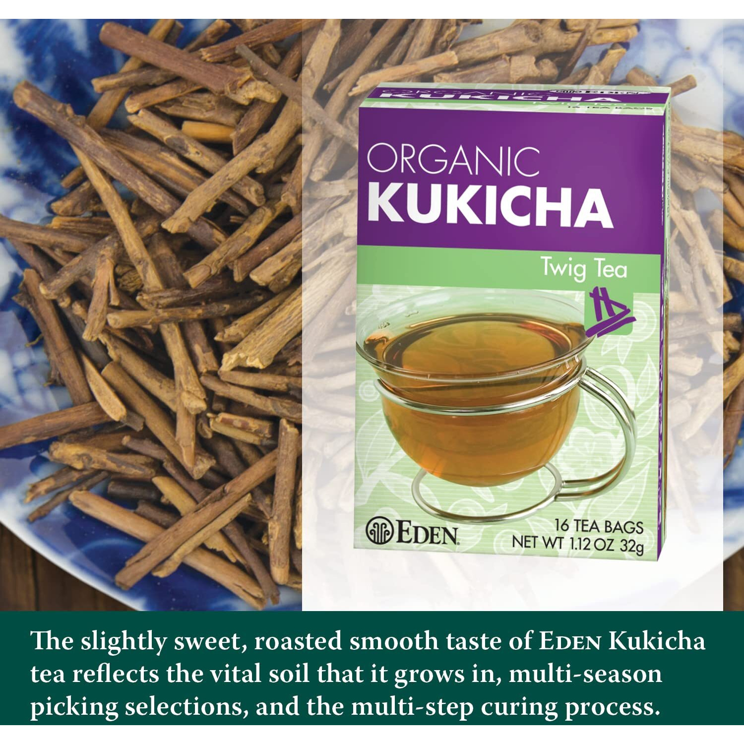 Eden Foods 100% Organic Kukicha Twig Tea - Case of 12 - 16 BAG(D0102HP6LD7.)