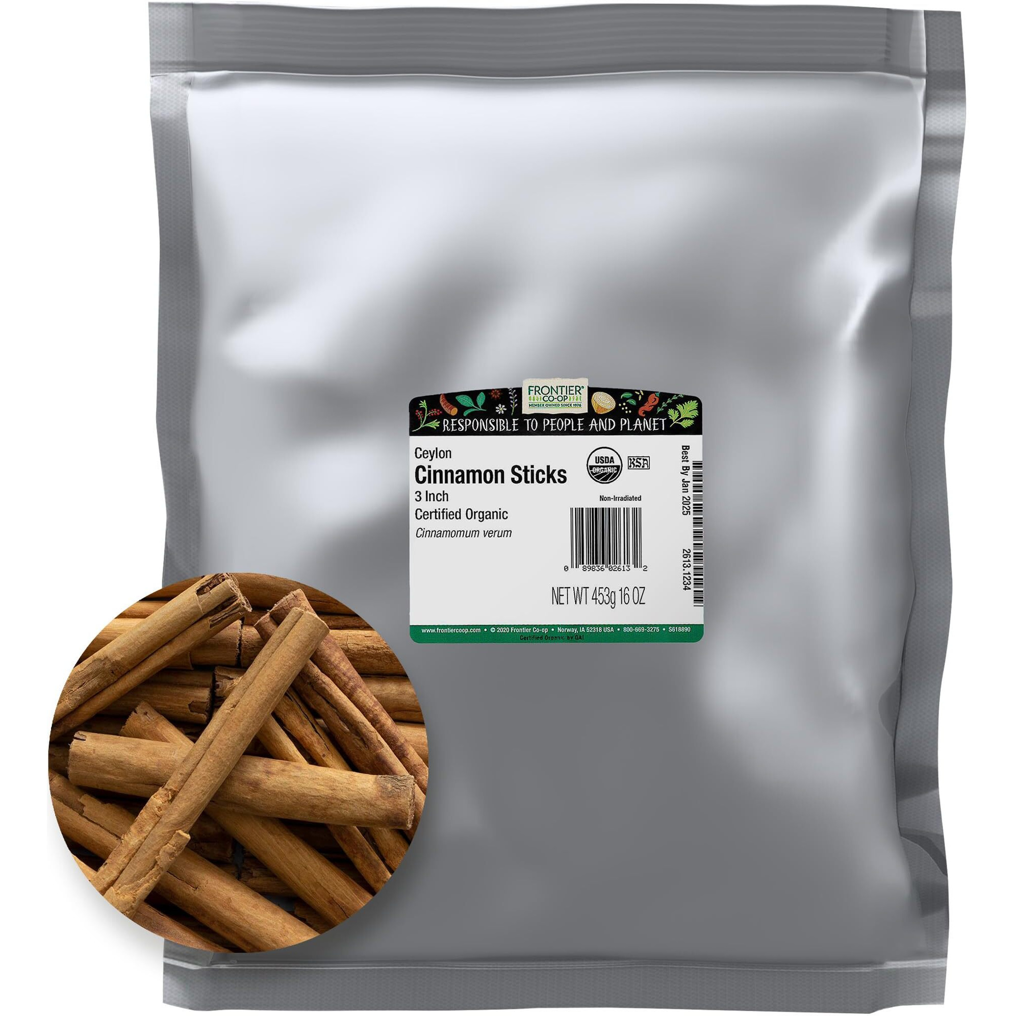 Frontier Herb Cinnamon Organic Fair Trade Certified Sticks 3 in Ceylon - Single Bulk Item - 1LB(D0102HXW8J2.)