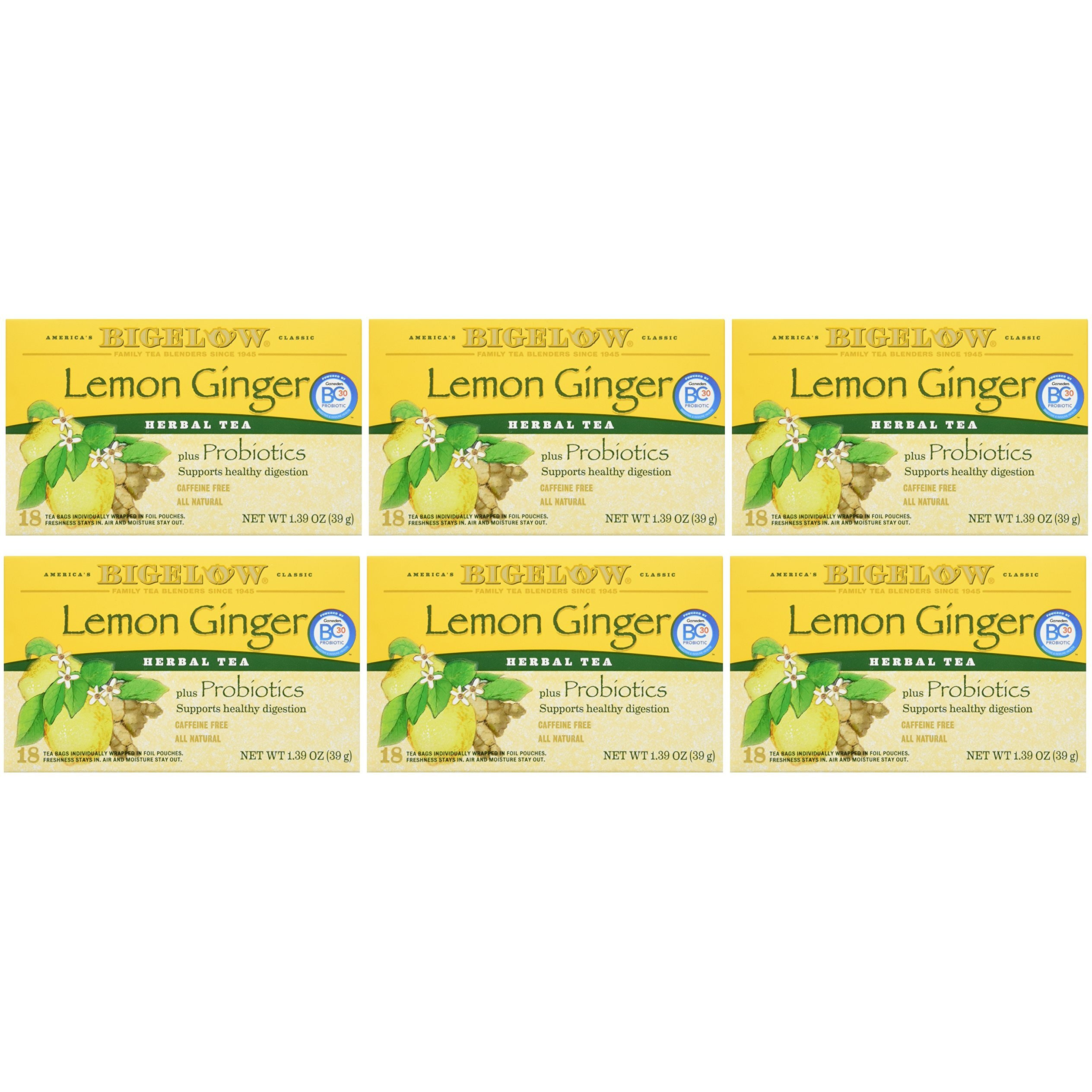 Bigelow Tea Herbal Tea - Plus Lemon Ginger - Case of 6 - 18 BAG(D0102HHY8BV.)