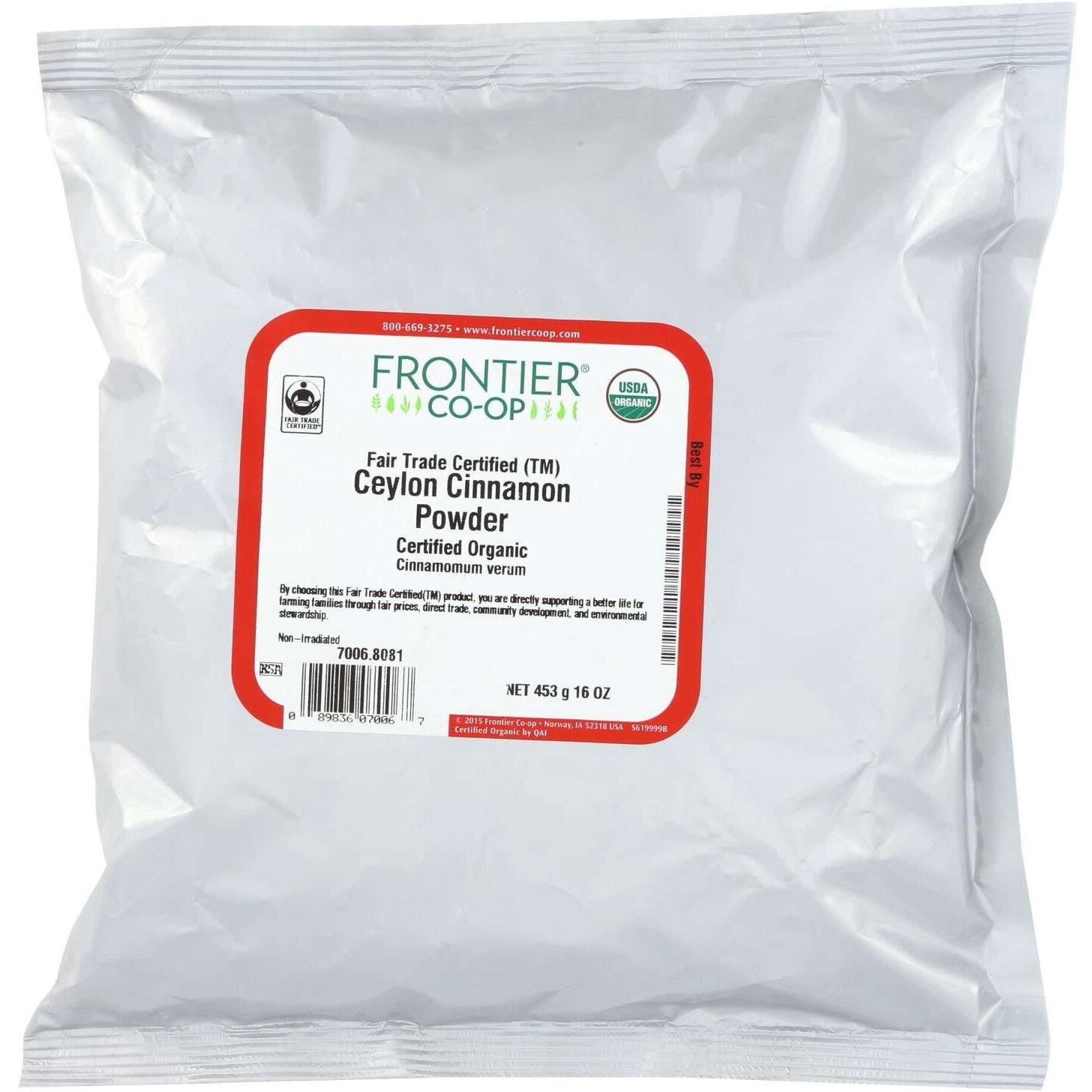 Frontier Herb cinnamon Organic Fair Trade certified Powder ground ceylon - Single Bulk Item - 1lb(D0102H5WBcP)