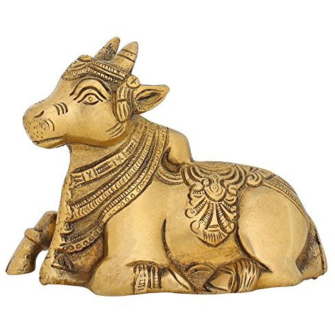 Shalinindia Statue Home Decorations Nandi Bull Vehicle for Shiva Religious Brass Dcor Animal 4 inches Indian