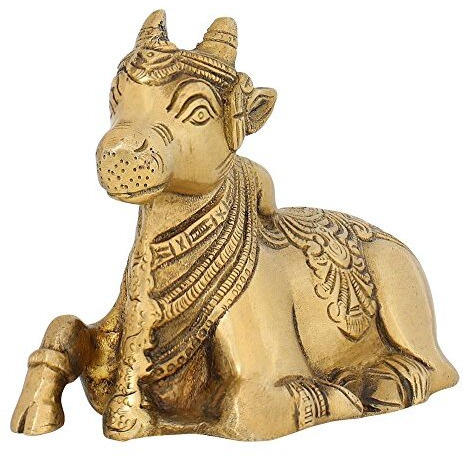 Shalinindia Statue Home Decorations Nandi Bull Vehicle for Shiva Religious Brass Dcor Animal 4 inches Indian