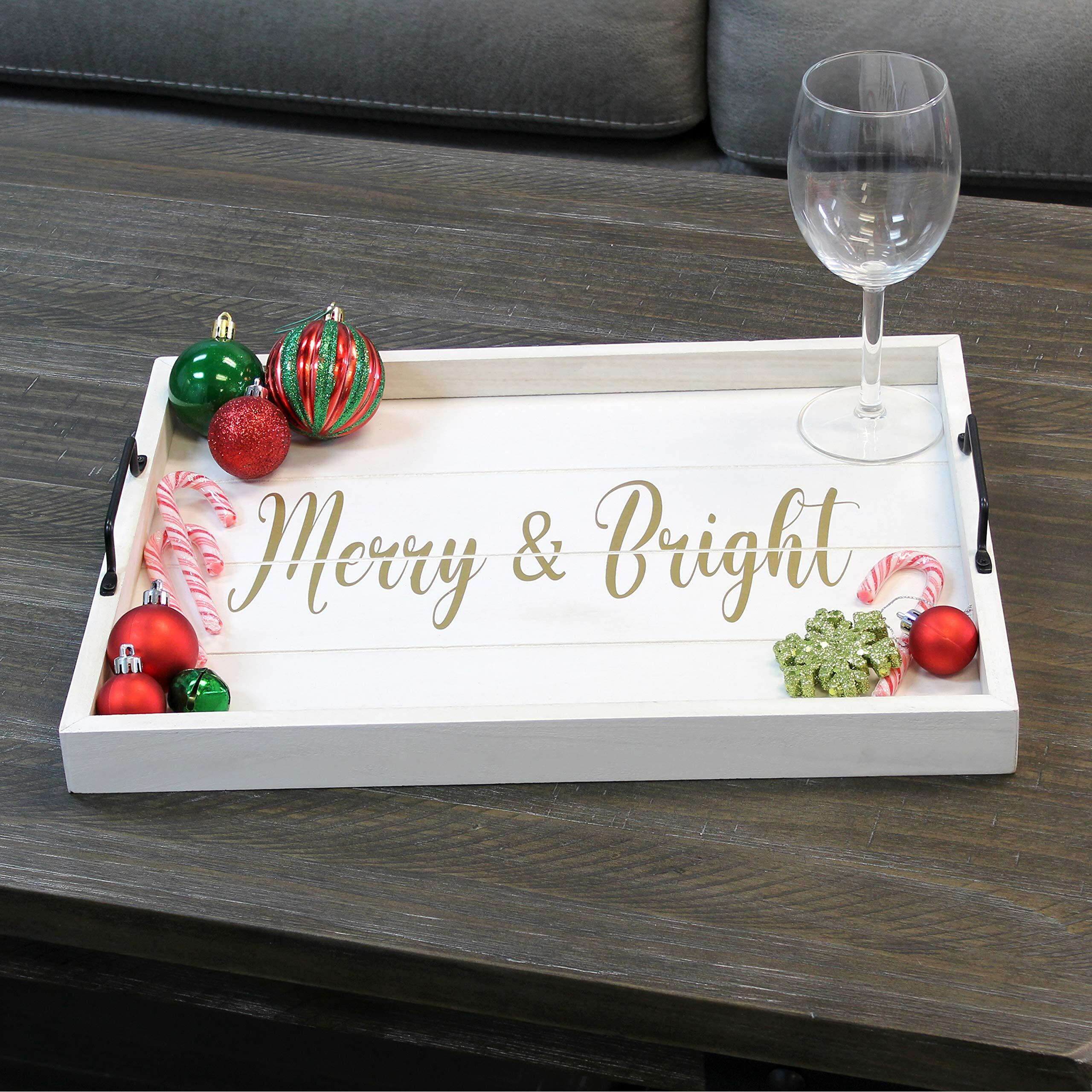 Elegant Designs Decorative Wood Serving Tray w/ Handles&44 15.50in. x 12in.&44 Merry & Bright