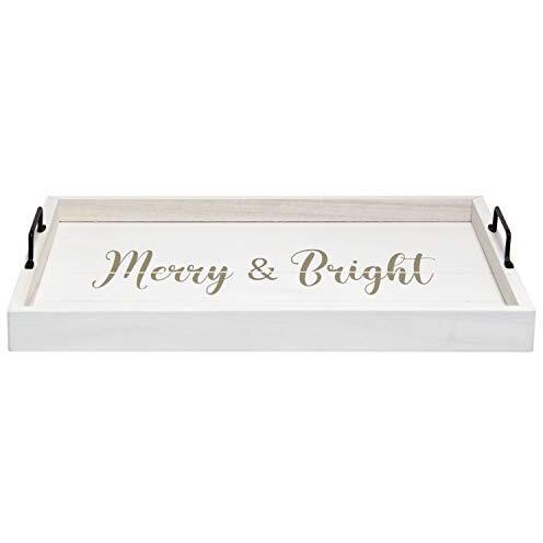 Elegant Designs Decorative Wood Serving Tray w/ Handles&44 15.50in. x 12in.&44 Merry & Bright