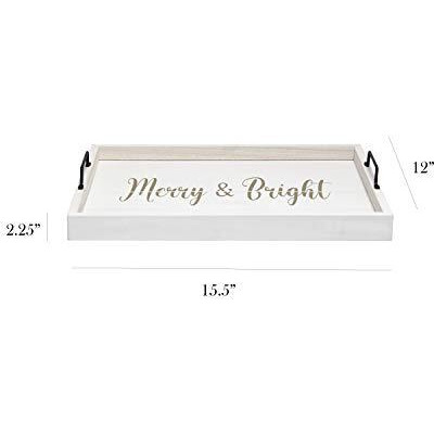 Elegant Designs Decorative Wood Serving Tray w/ Handles&44 15.50in. x 12in.&44 Merry & Bright