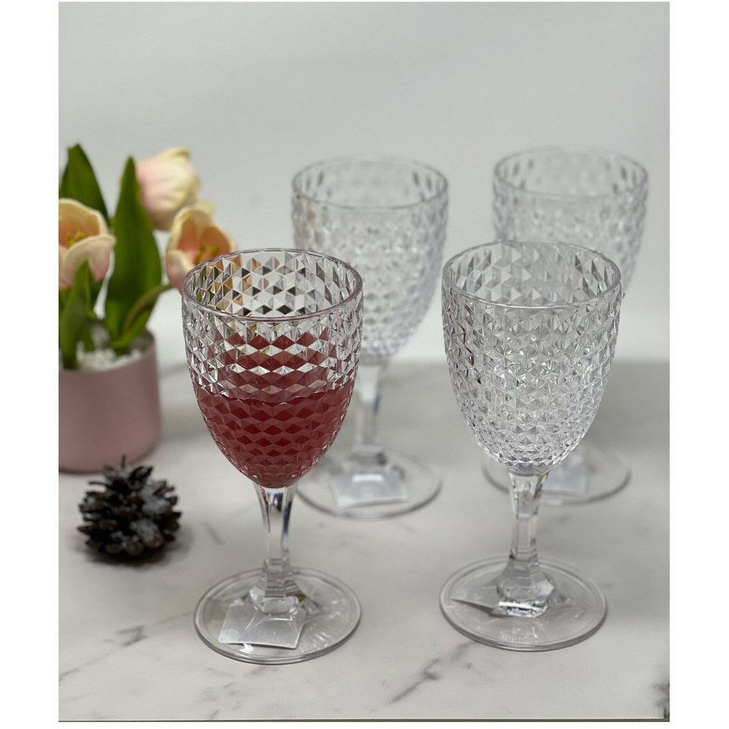 Designer Acrylic Diamond cut clear Wine glasses Set of 4 (12oz), Premium Quality Unbreakable Stemmed Acrylic Wine glasses for All Purpose Red or White Wine(D0102H5L7QX)