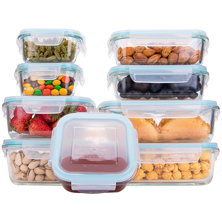 Locking Lid Nine-Container High Borosilicate Glass Food Storage Set - 18 Piece