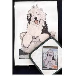 Dish Towel and Pot Holder Set - Old English Sheepdog