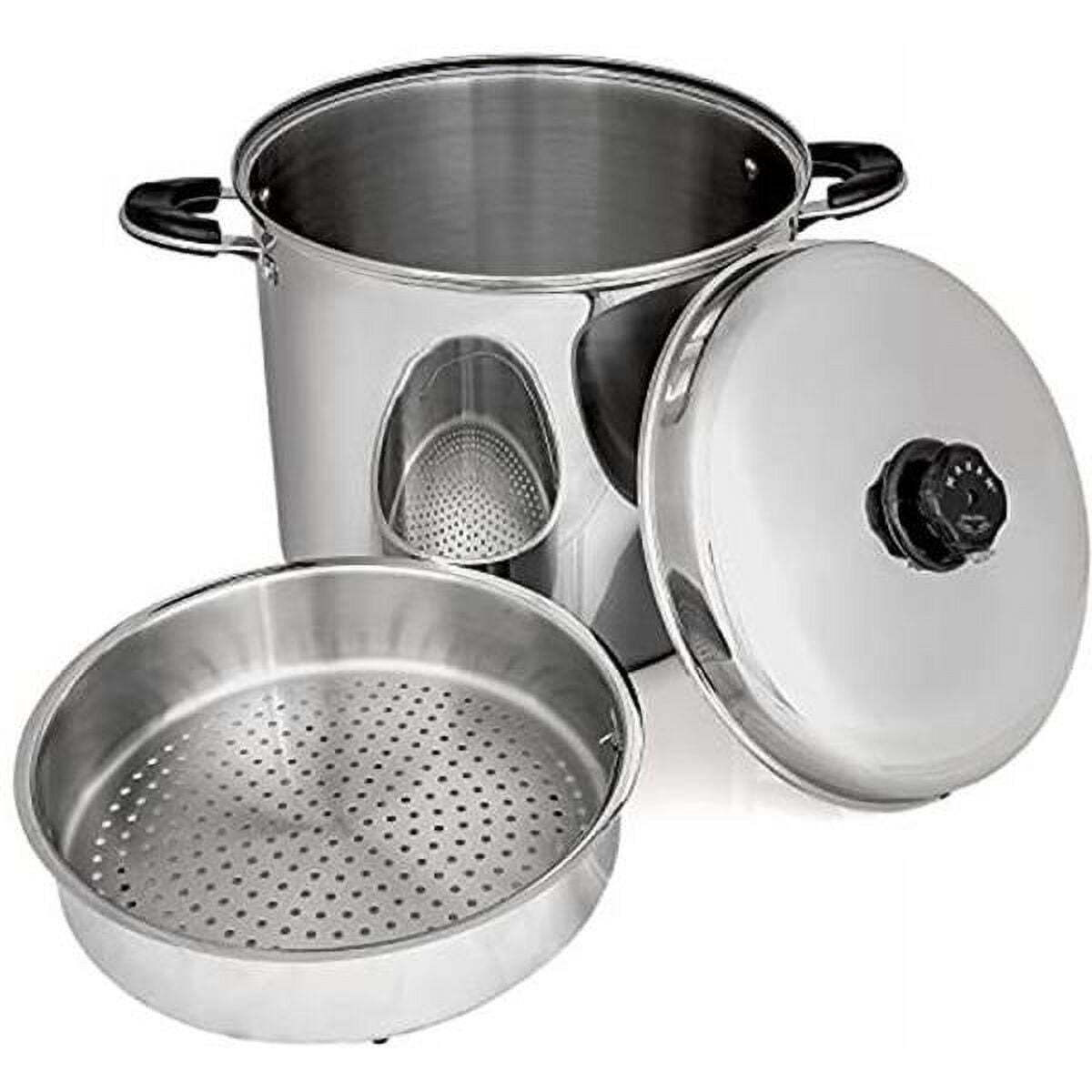 Stock Pot & Steamer Basket Set - Waterless Cooking & High Heat-Retention - Soup Pot with Lid for Cooking & Serving&44 Silver - 30 qt.