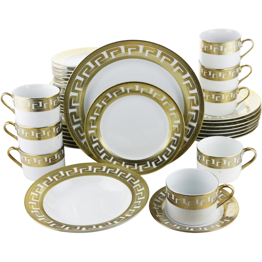 Dinnerware Set&44 Greek Key in Gold - 40 Piece