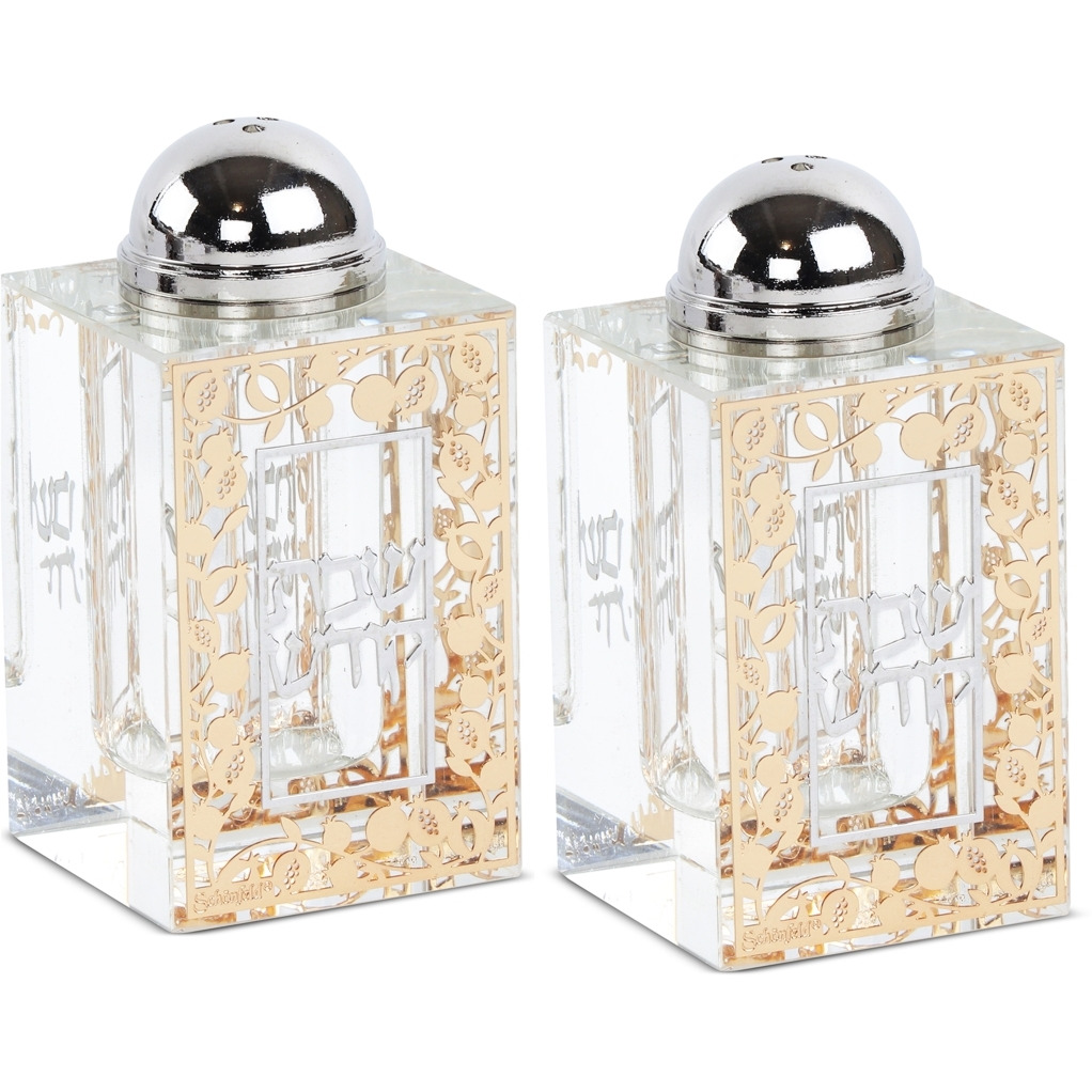 Crystal Salt & Pepper Holders with Gold & Silver Plates - Set of 2