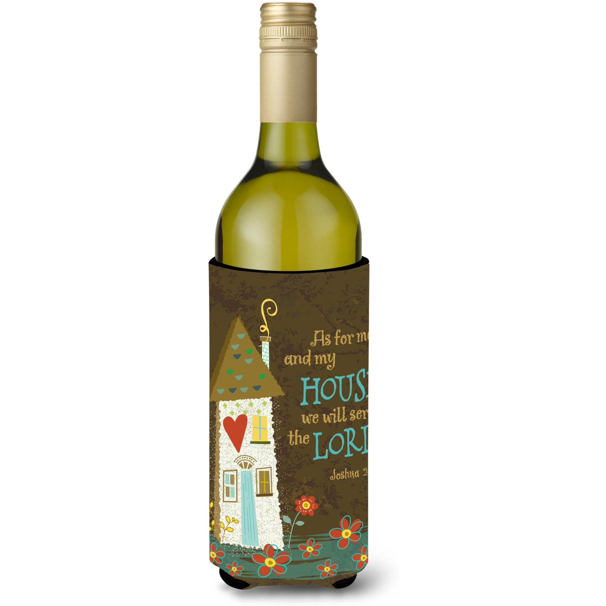 &quotCaroline's Treasures As For Me And My House Wine Bottle Koozie Hugger, 750ml, Multicolor"