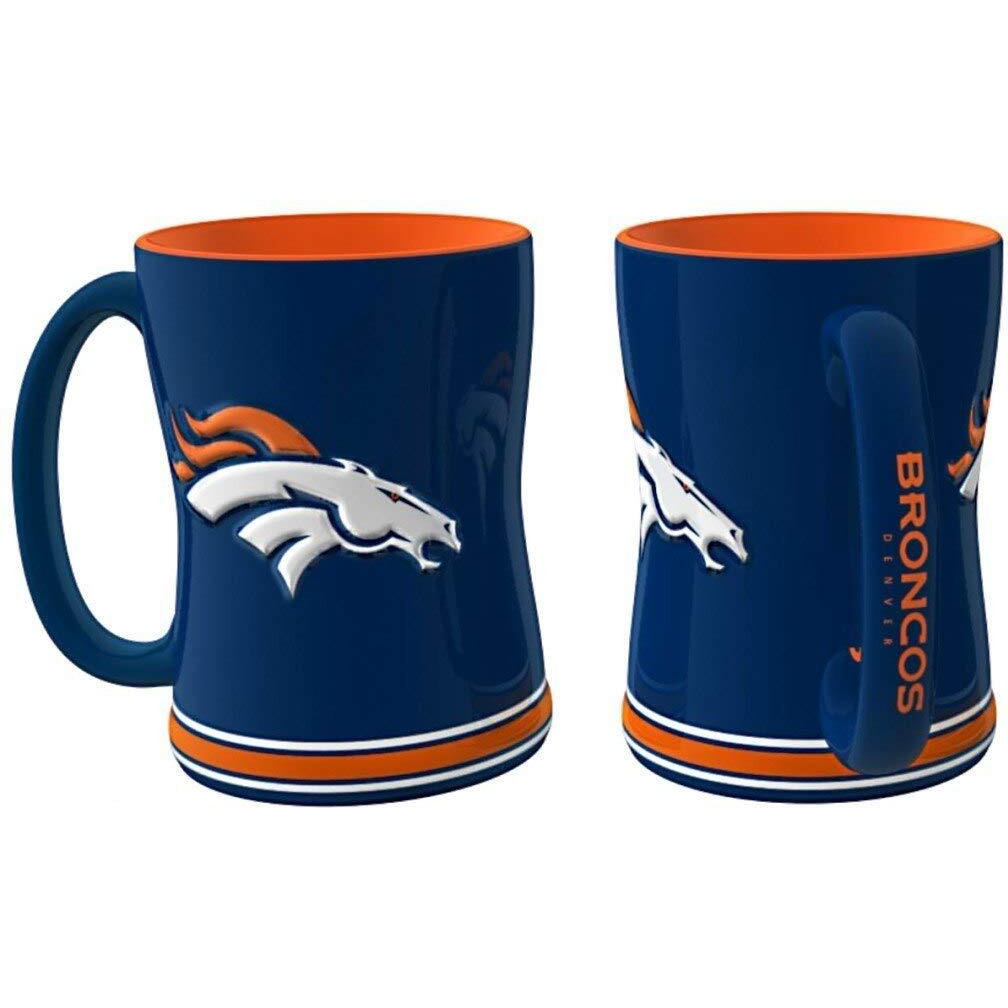 Denver Broncos Coffee Mug - 14oz Sculpted Relief - Blue