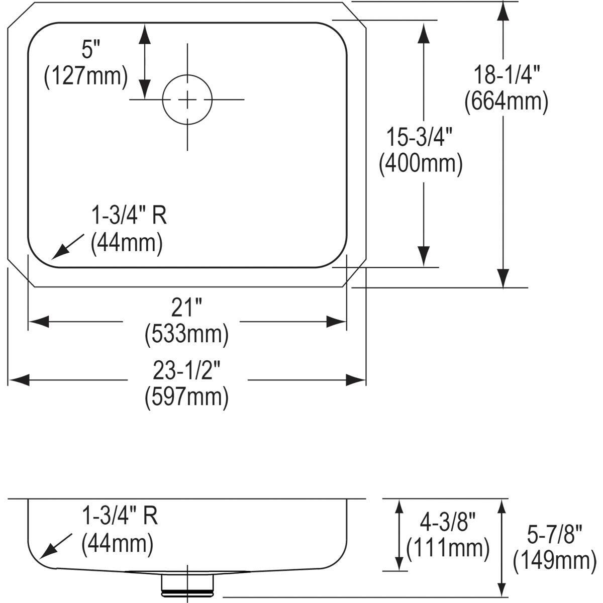 Elkay Lustertone Classic Stainless Steel, 23-1/2" x 18-1/4" x 4-3/8", Single Bowl Undermount ADA Sink w/Perfect Drain