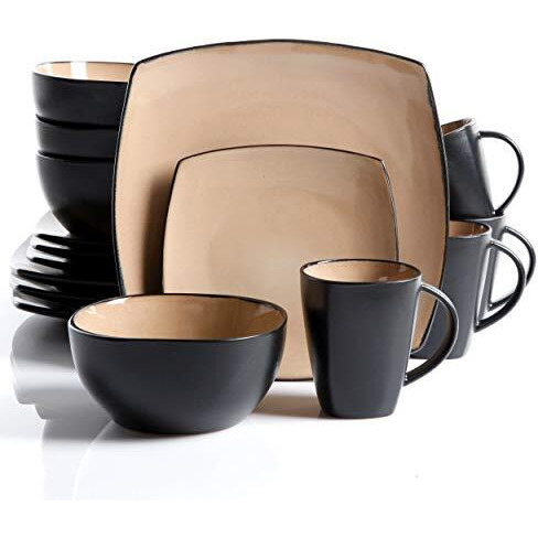 Soho Lounge 16 pc Dinnerware, Taupe Square Shape (Service for 4)