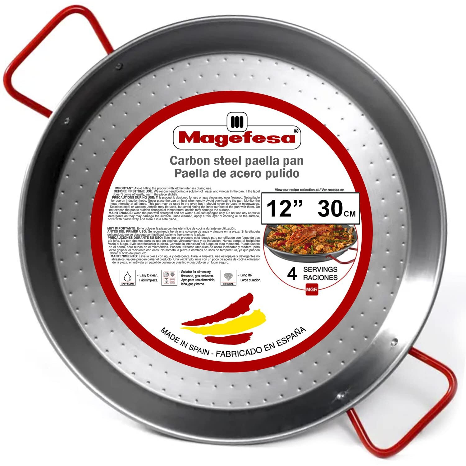 Magefesa 01PAPAEPU30 12 in Fesa carbon Steel Paella Pan - 4 Servings