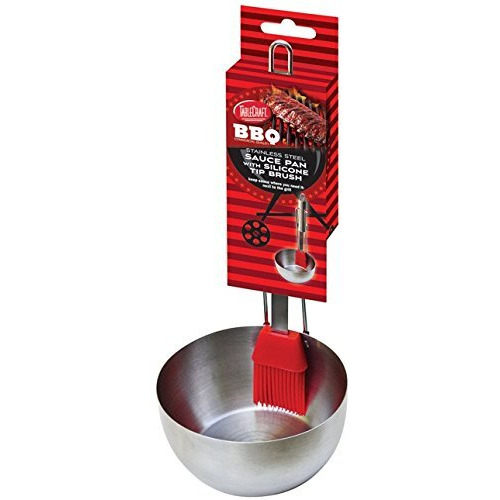 Tablecraft 6505648 BBQ Brush & Sauce Pan  Stainless Steel & Silicone - Red & Silver