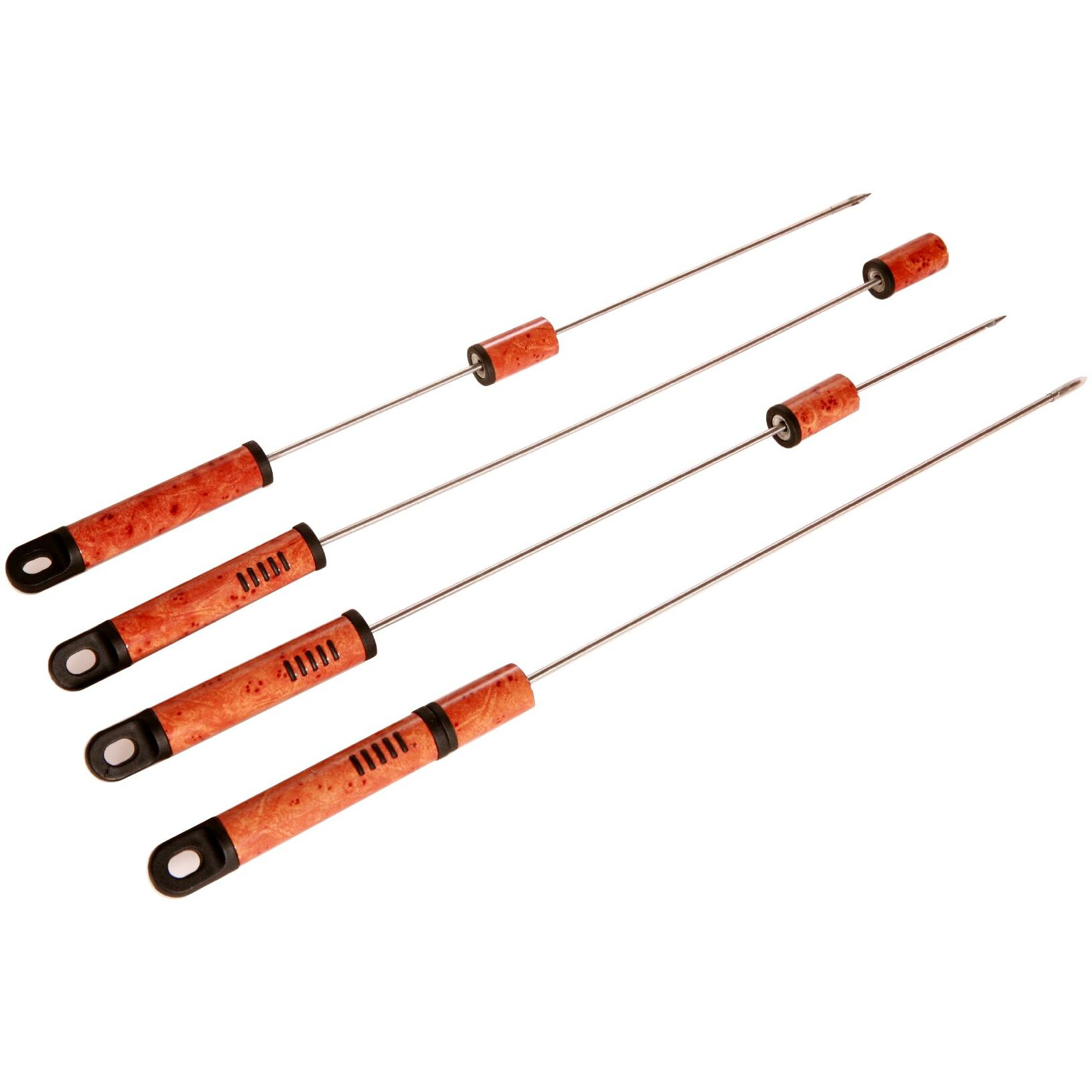 Living Health Products BBQ-005-02 Pushette BBQ Skewers - Set of 4 Skewers Wood grain - Silver