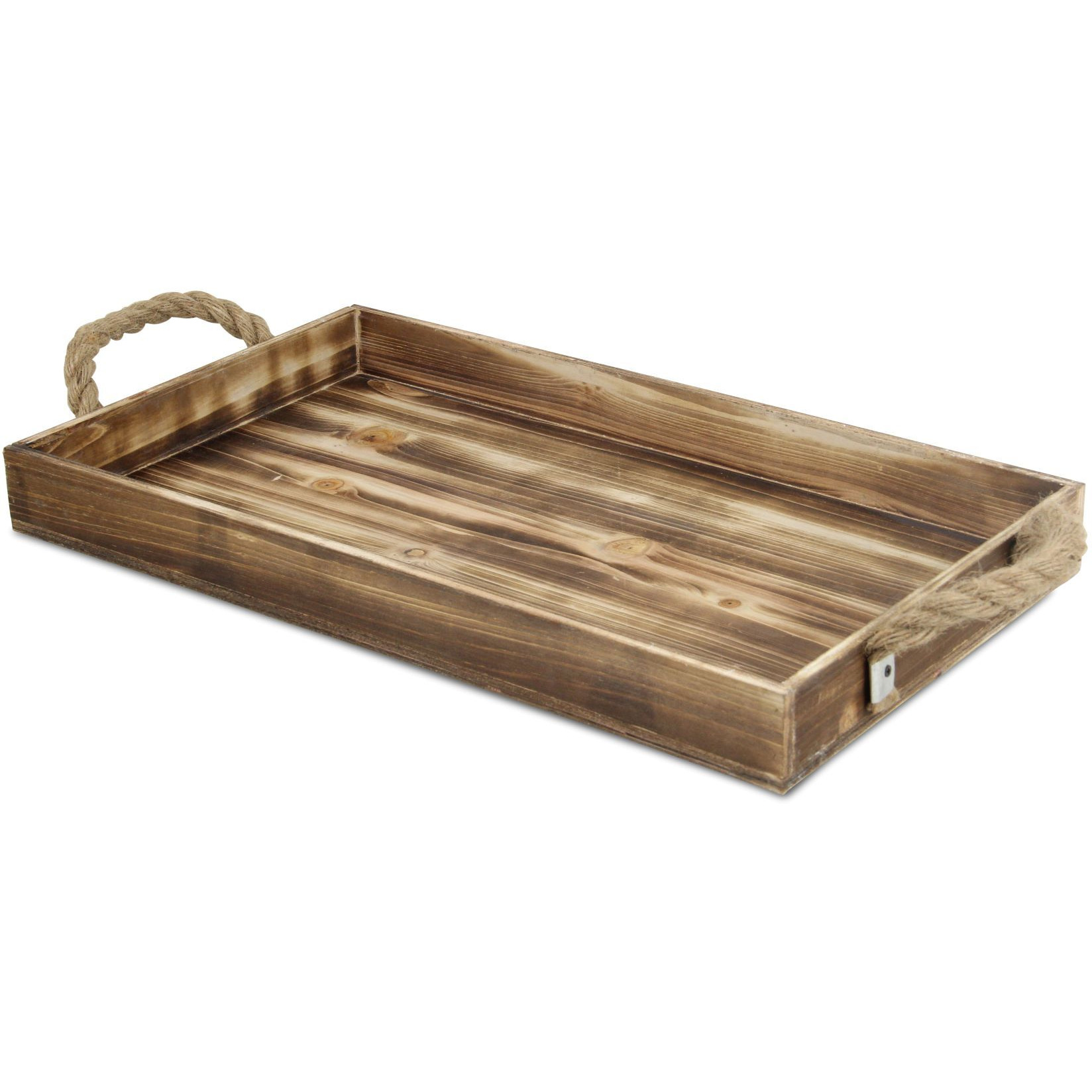 Piper Rectangular Wood & Rope Tray - Brown