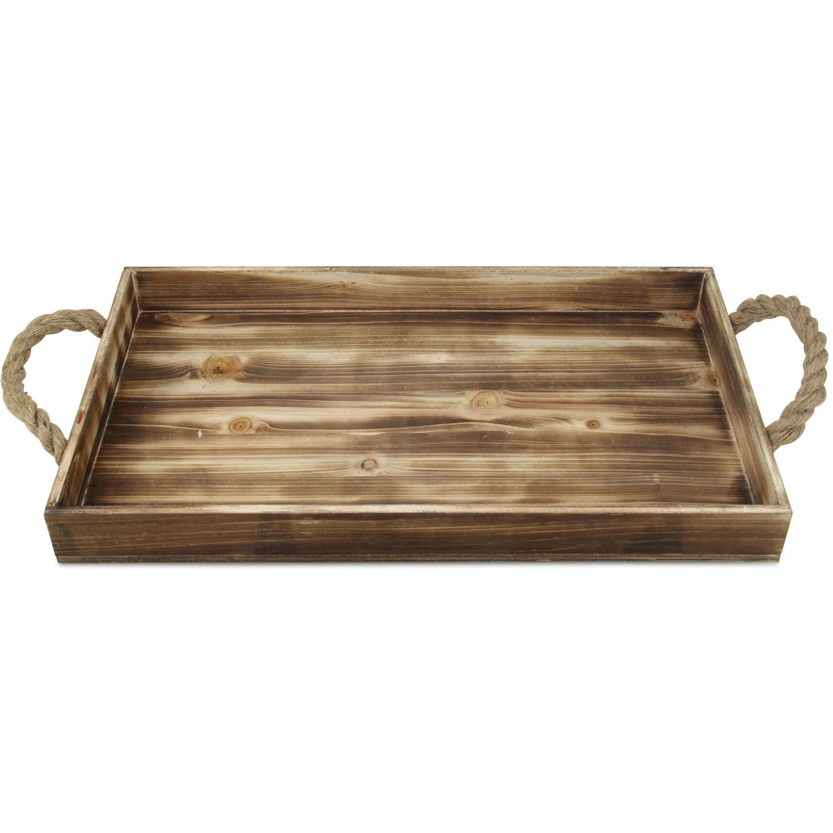 Piper Rectangular Wood & Rope Tray - Brown