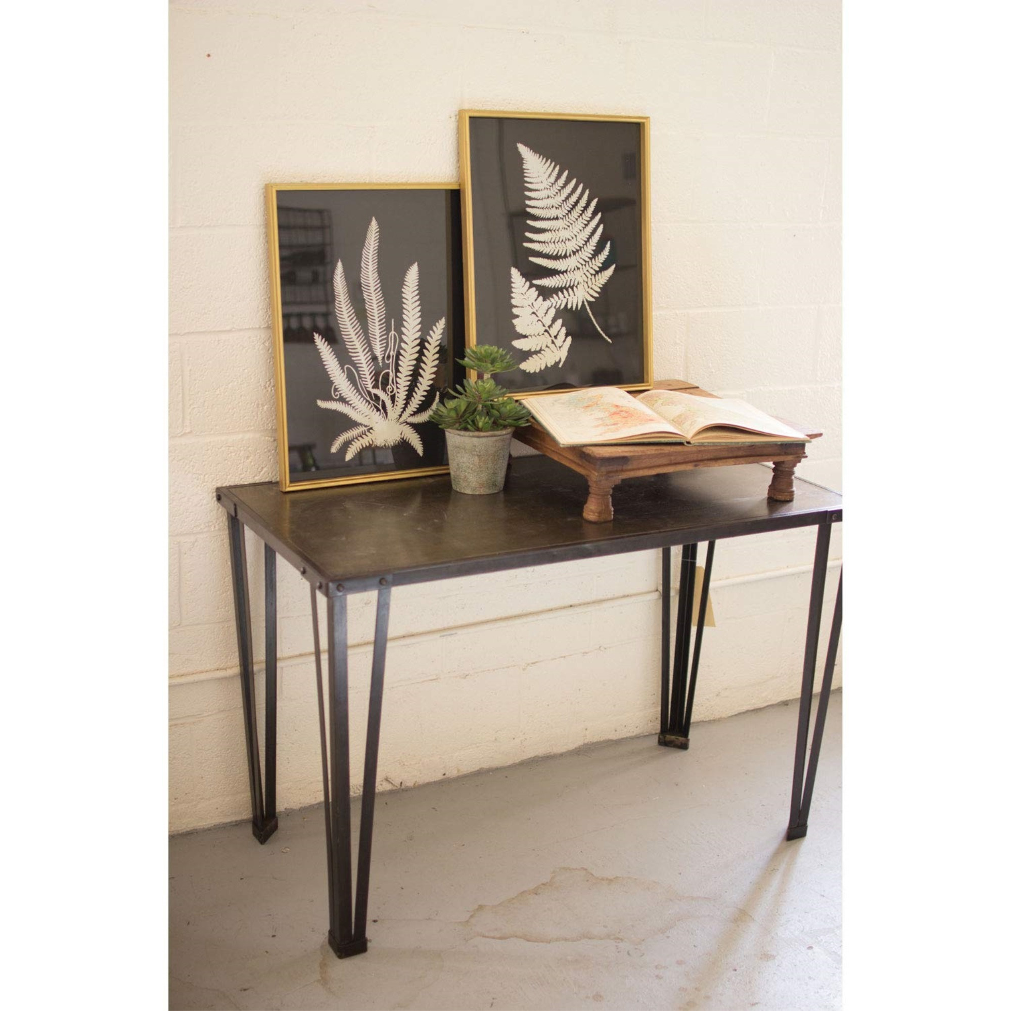 SET OF TWO BLACK AND WHITE FERN PRINTS UNDER GLASS