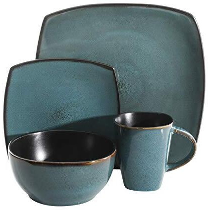 Soho Lounge 16-Piece Soft Square Dinnerware Set in Teal Green