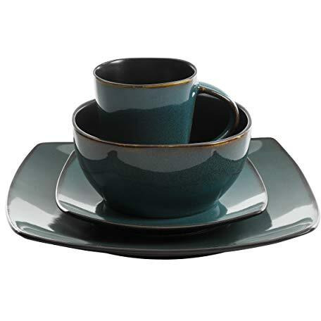 Soho Lounge 16-Piece Soft Square Dinnerware Set in Teal Green