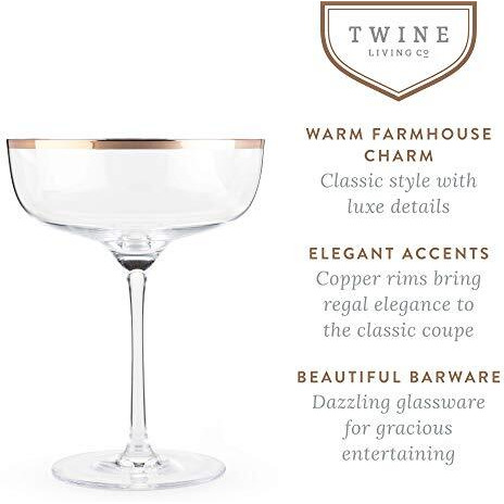 Copper Rim Crystal Coupe Set by Twine