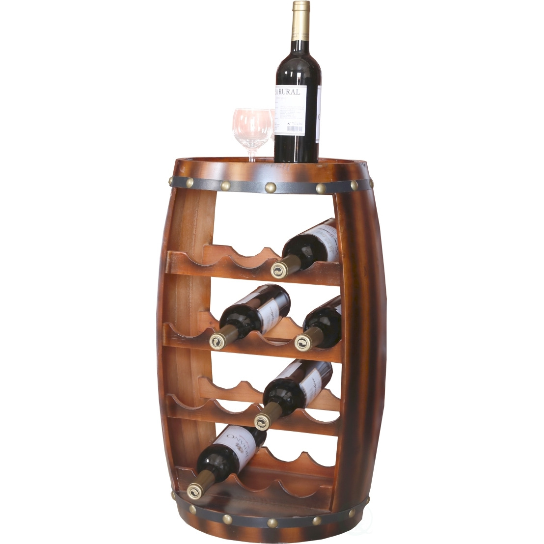 Vintiquewise QI003283 245 x 13 x 13 in Wooden Barrel Shaped 14 Bottle Wine Rack  Brown