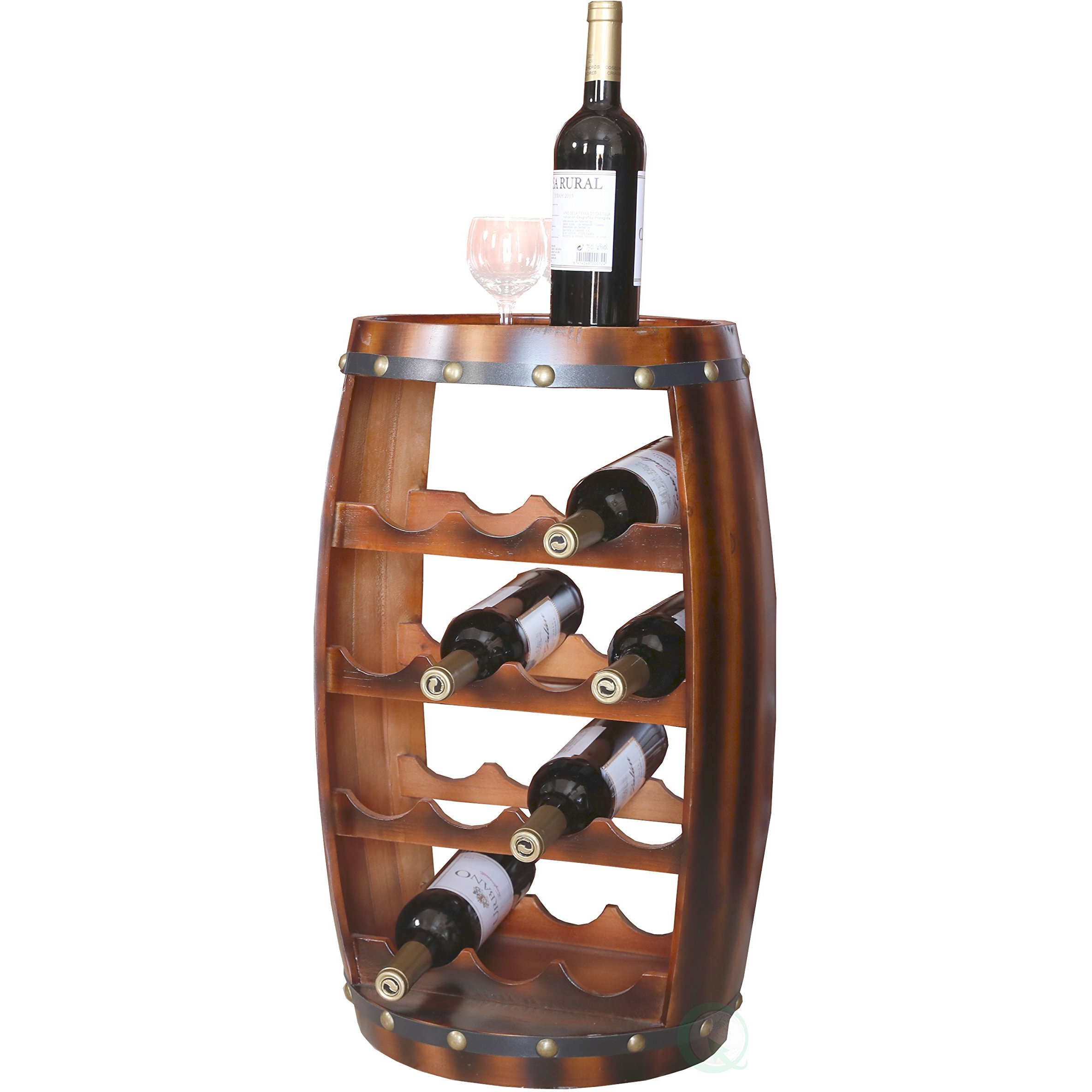 Vintiquewise QI003283 245 x 13 x 13 in Wooden Barrel Shaped 14 Bottle Wine Rack  Brown