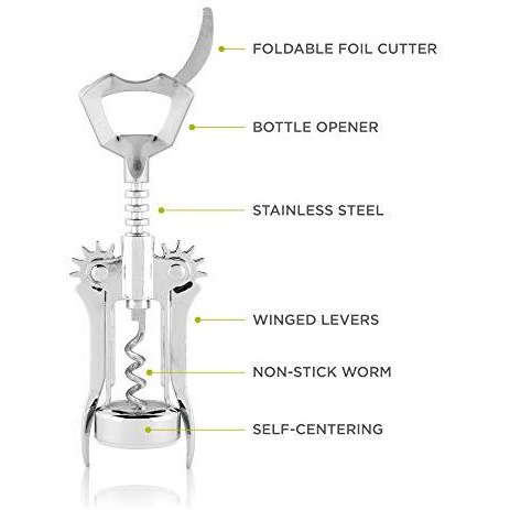 Glider Winged Corkscrew with Foil Cutter by True