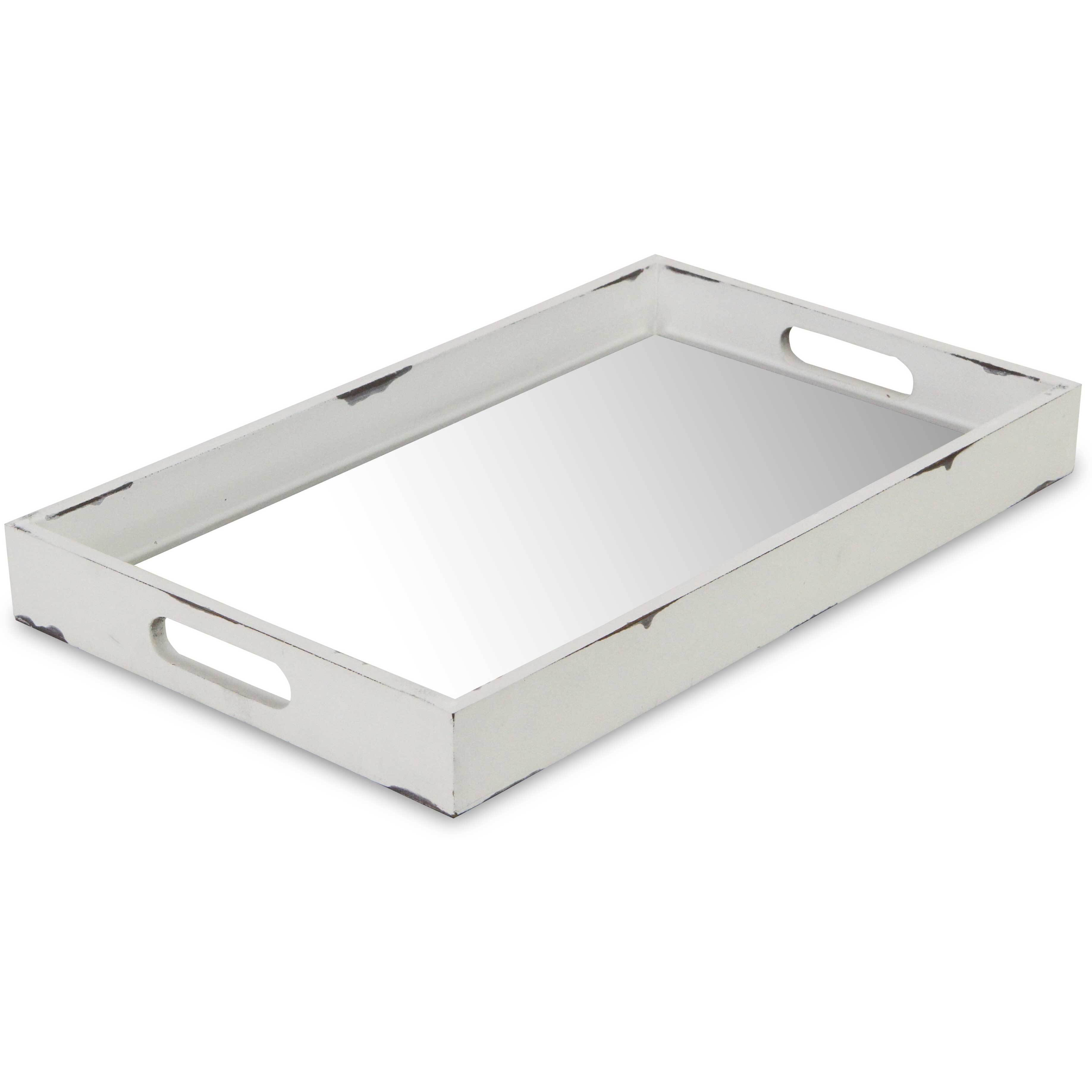 Autrey Distressed Mirrored Wood Tray - White