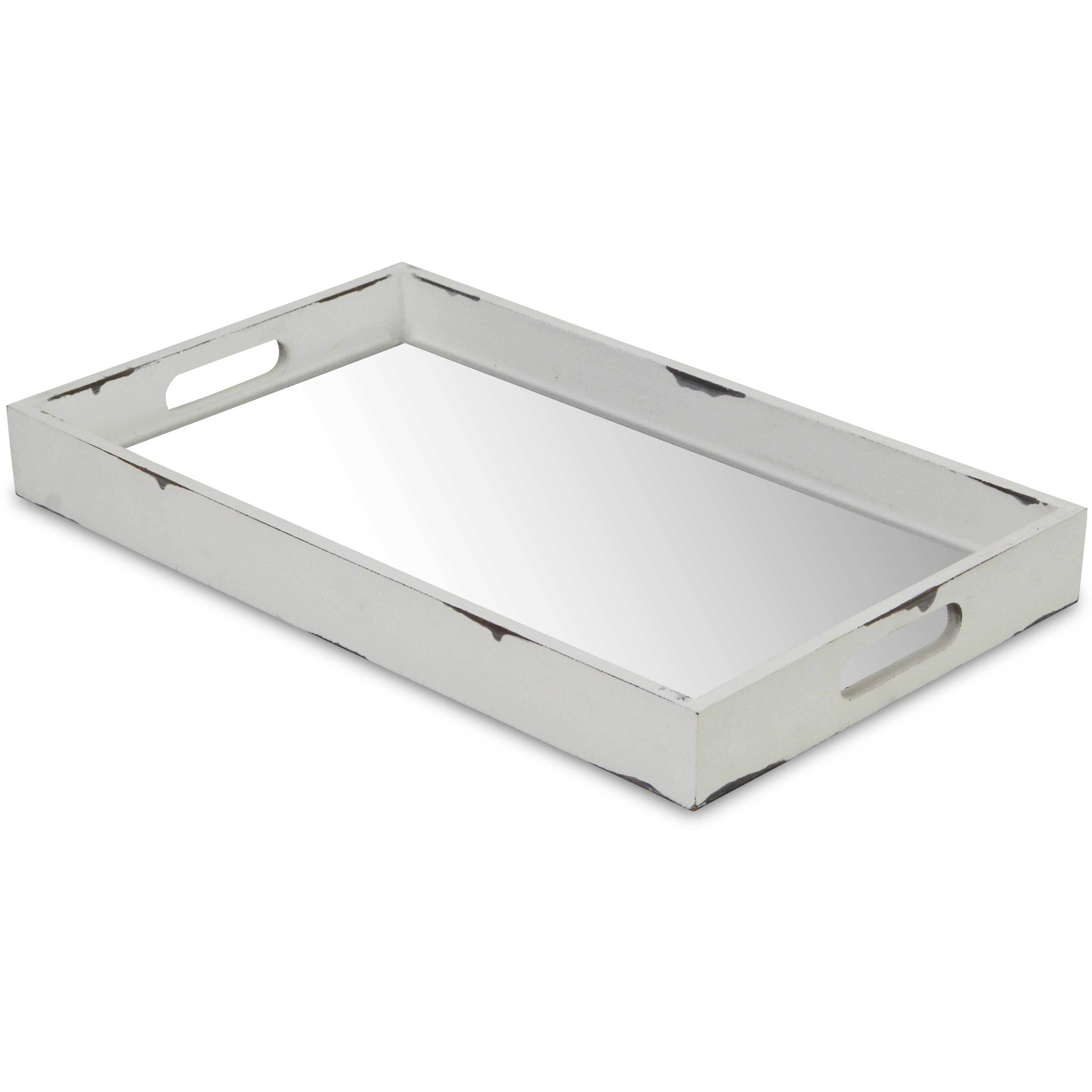 Autrey Distressed Mirrored Wood Tray - White