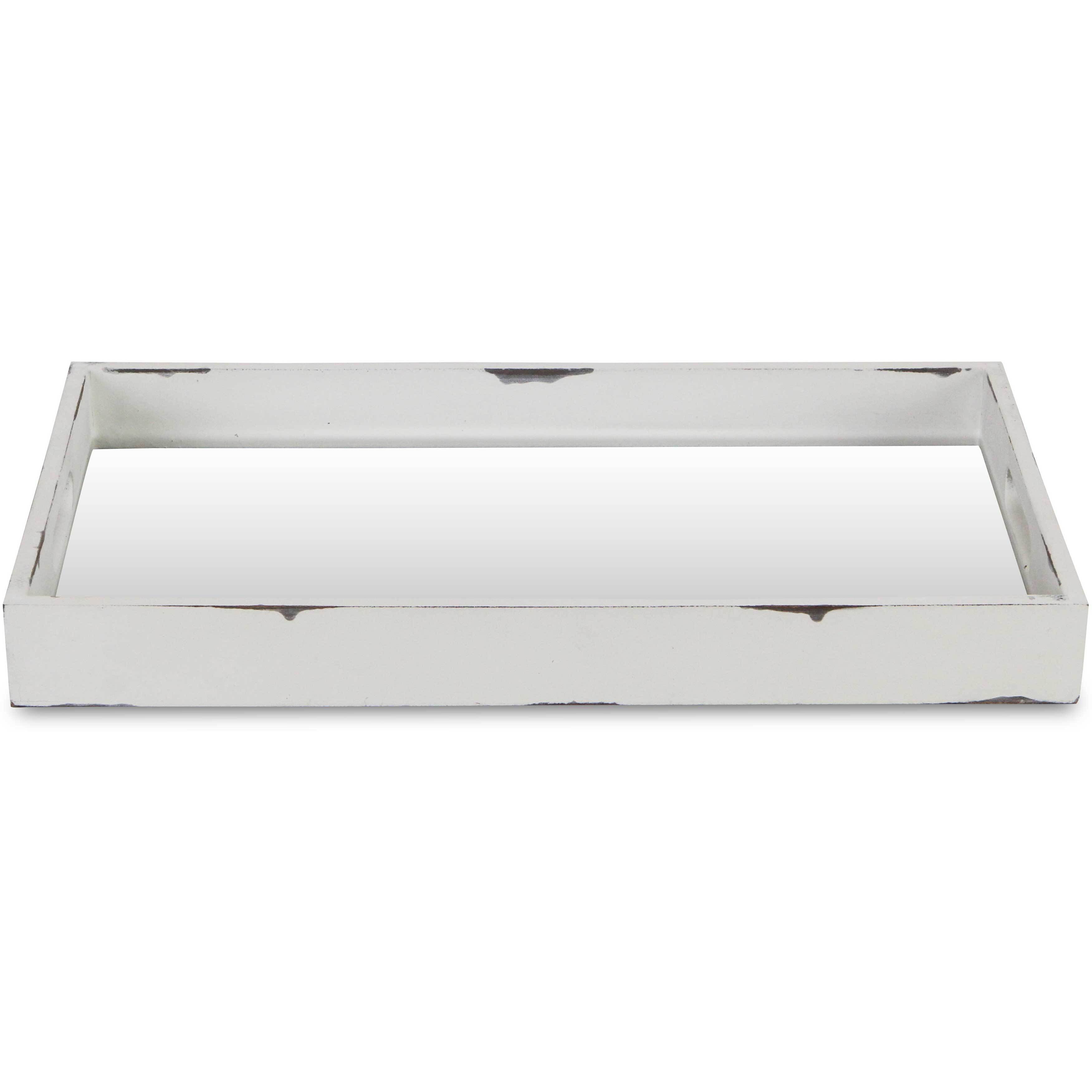 Autrey Distressed Mirrored Wood Tray - White