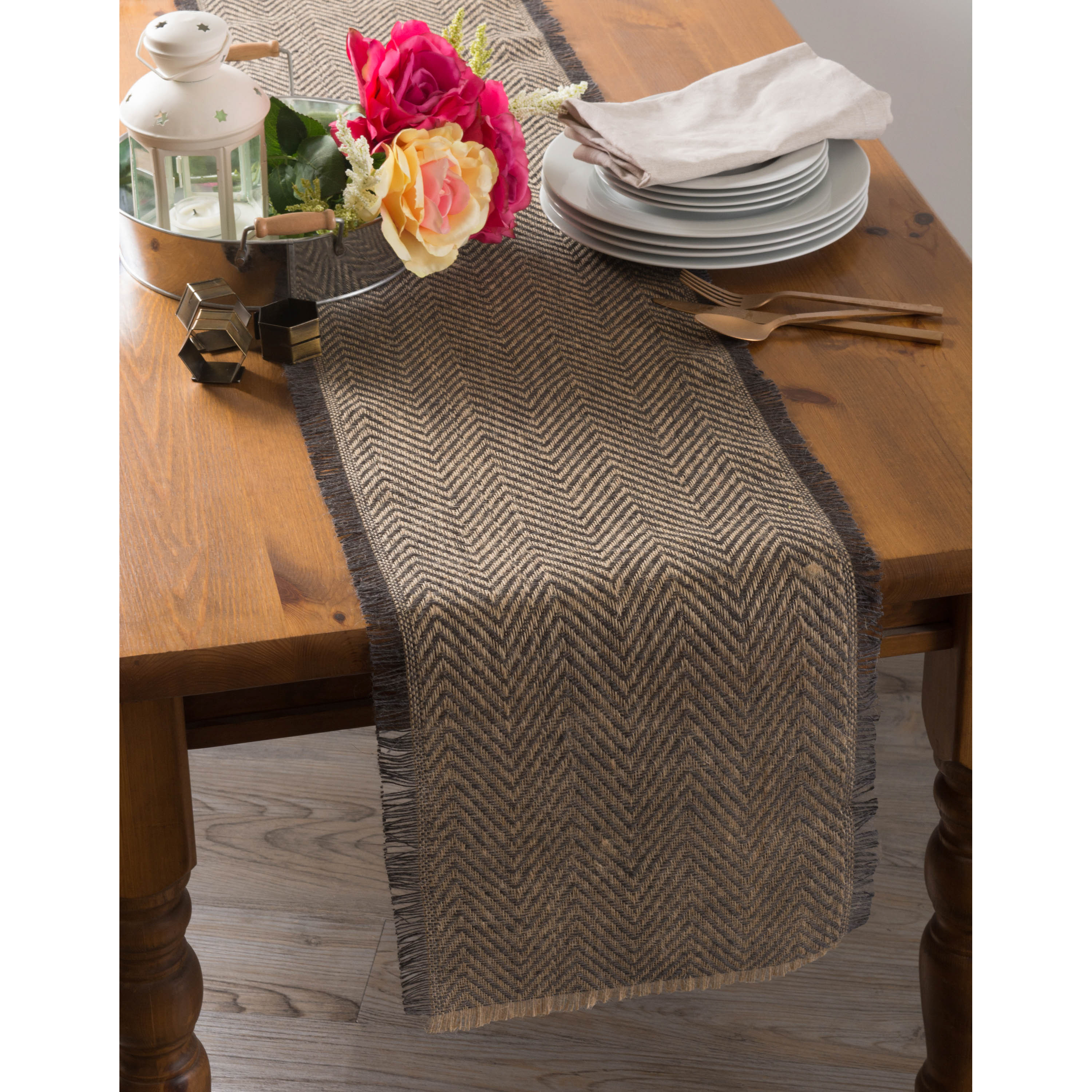 DII Mineral Chevron Burlap Table Runner