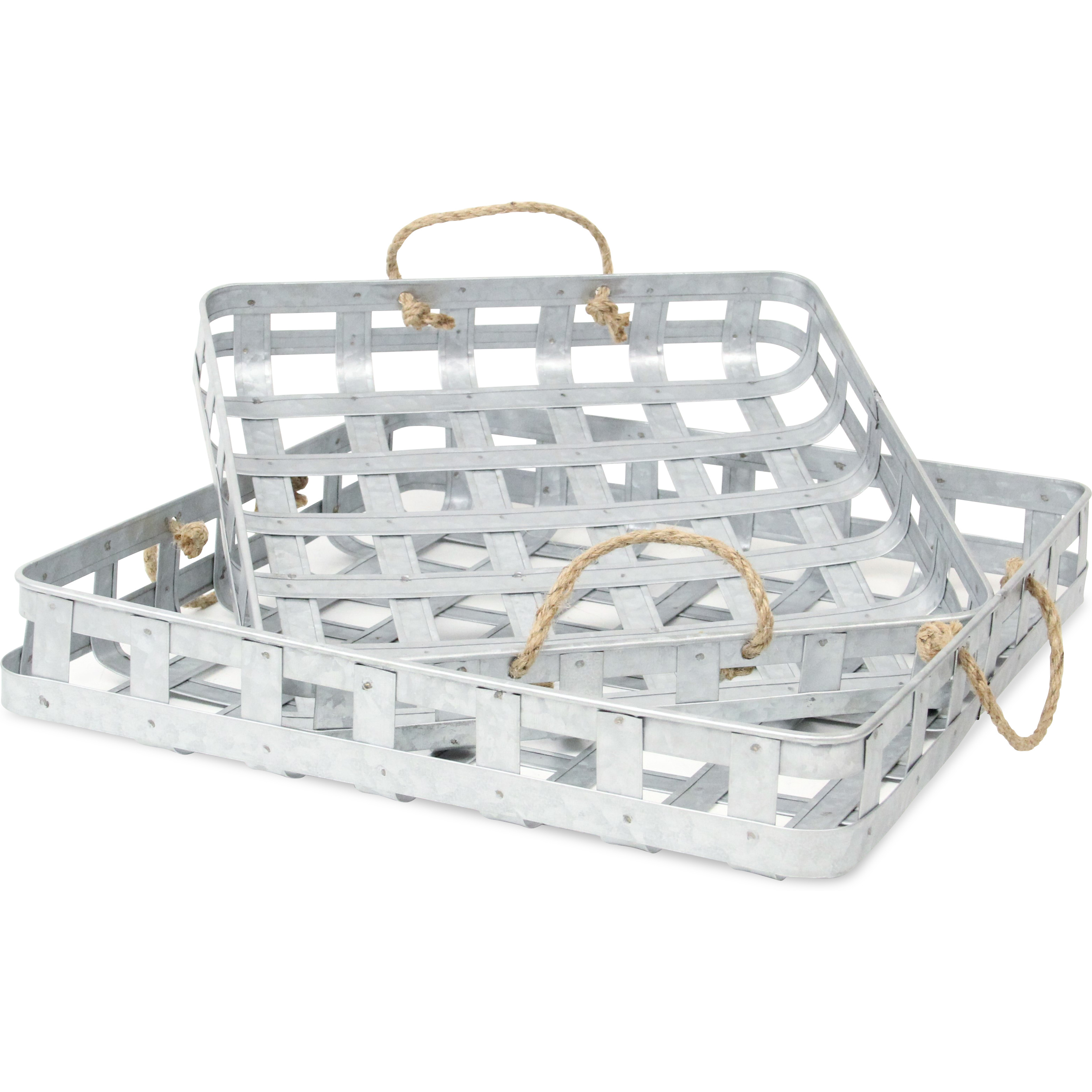 Ezra Set of 2 Galvanized Tobacco Basket Trays