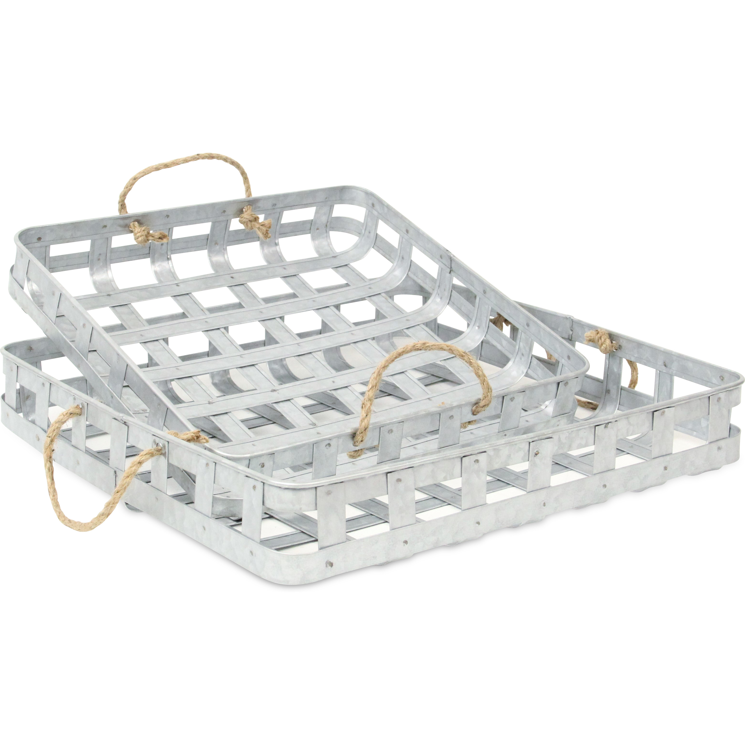 Ezra Set of 2 Galvanized Tobacco Basket Trays