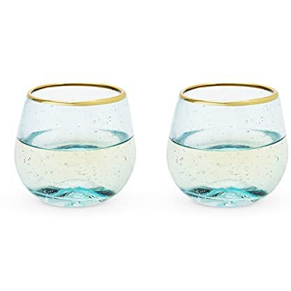 Aqua Bubble Stemless Wine Glass Set by Twine