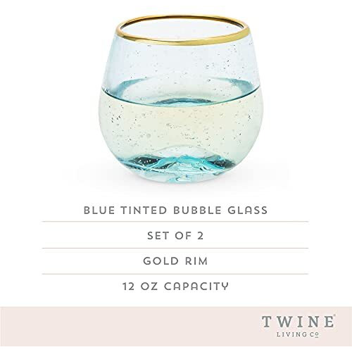 Aqua Bubble Stemless Wine Glass Set by Twine