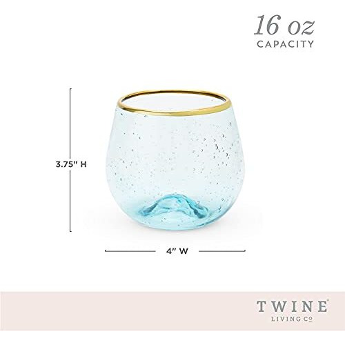 Aqua Bubble Stemless Wine Glass Set by Twine