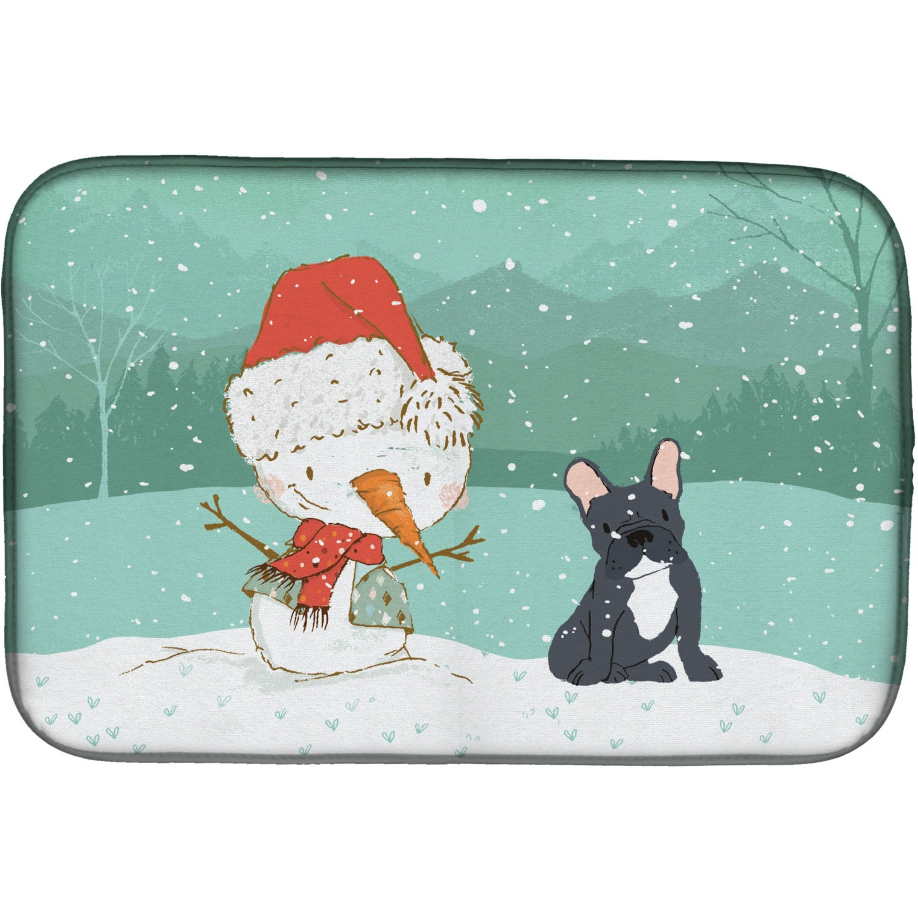 &quotCaroline's Treasures Black French Bulldog Snowman Christmas Dish Drying Mat, 14 x 21"