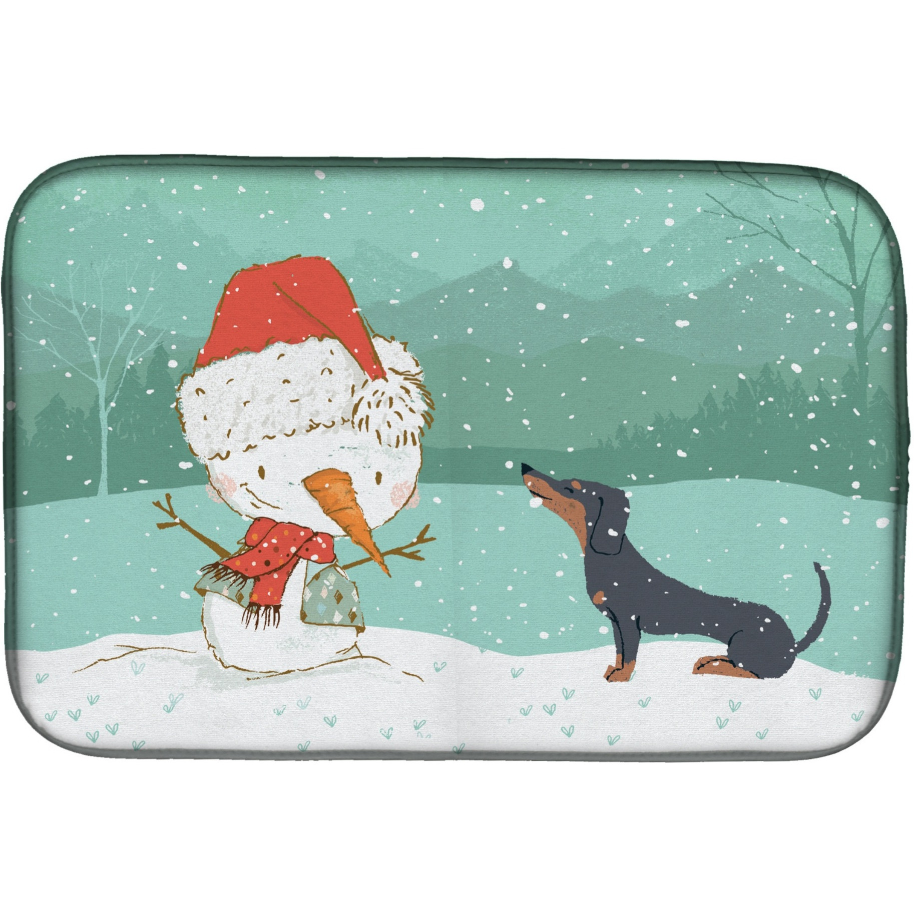 &quotCaroline's Treasures Black Tan Dachshund Snowman Christmas Dish Drying Mat, 14 x 21"