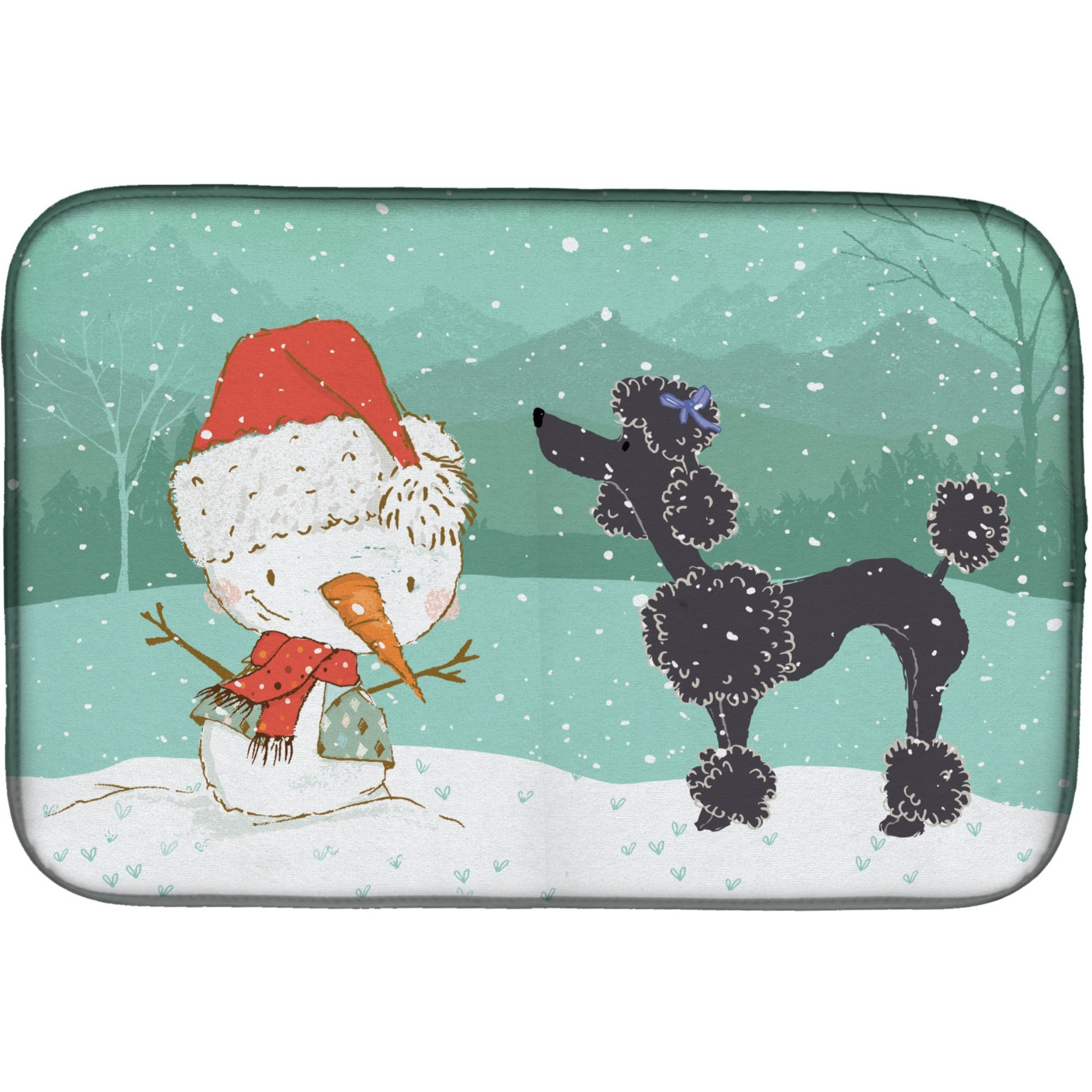 &quotCaroline's Treasures Black Poodle Snowman Christmas Dish Drying Mat, 14 x 21"