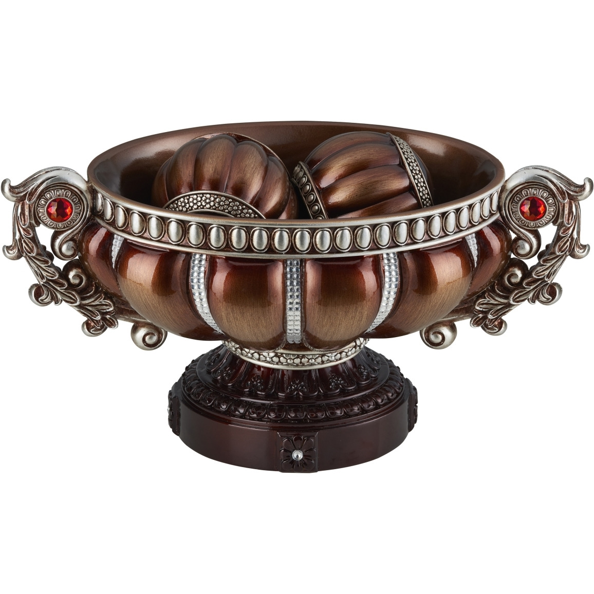 Ore Furniture K-4296B 875 in Delicata Decor Footed Bowl with Spheres - Reddish Bronze & Silver Accents