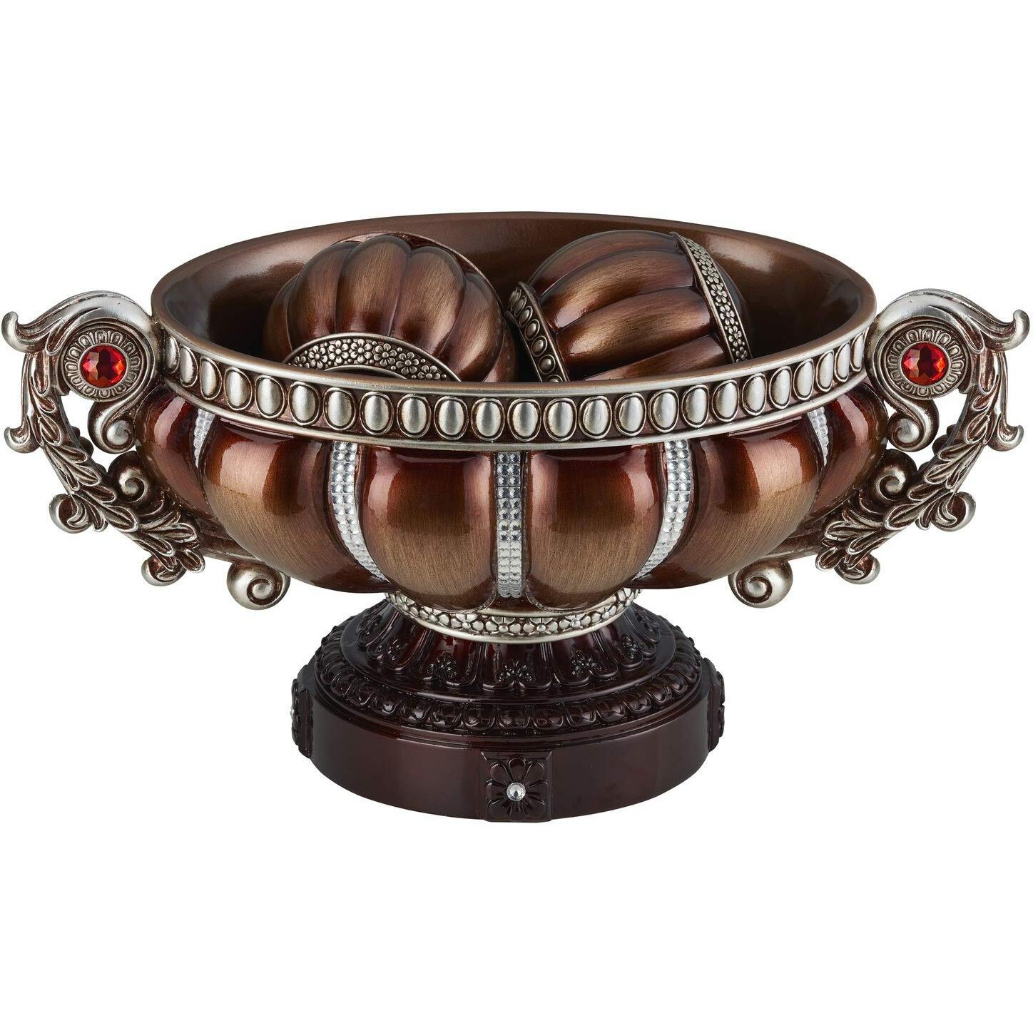 Ore Furniture K-4296B 875 in Delicata Decor Footed Bowl with Spheres - Reddish Bronze & Silver Accents